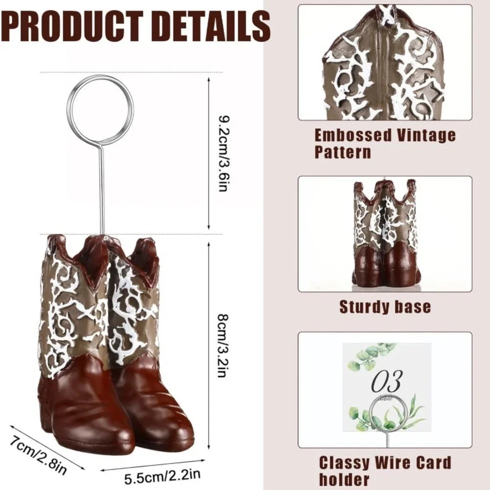 Tatuo 10 Brown Cowboy Boots Table No. Card Holders Weddings Parties Auctions NIB